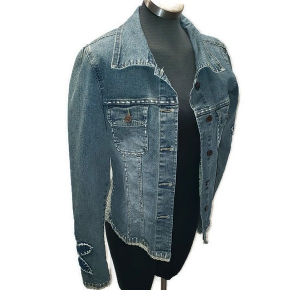 Crest Jackets & Blazers - ⬇Vintage Boho Denim Jacket Crest Large Embellished